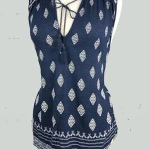 Lucky brand sleeveless peasant ties navy white S
